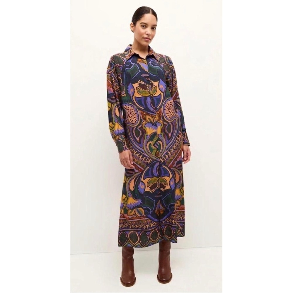 Marie Oliver Marnie Shirt Dress Womens Medium Abstract Silk Blend Luxury Boho